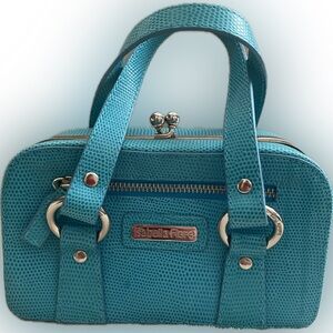 Vintage Isabella Fiore Rectangle Handbag Turquoise Green Silver Clasp Closure